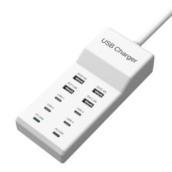 5V2a Charger USB multi port mobile phone charger - White 100W strip 4A and 6C-EU