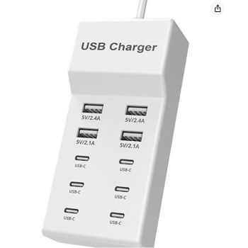 5V2a Charger USB multi port mobile phone charger - White 50W strip 4A and 6C-EU