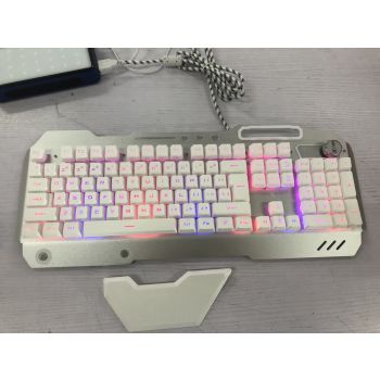 ErgonomicWired Gaming Keyboard with RGB Backlight Phone Holder - White