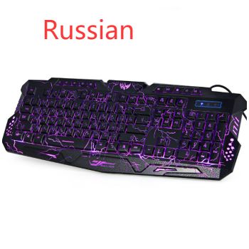 J10 tricolor backlight wired gaming keyboard set colorful luminous gaming mouse keyboard Russian keyboard - B