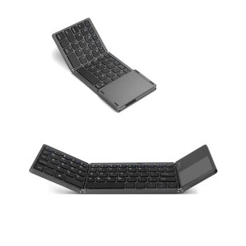 Mini Tri-fold Bluetooth Keyboard For Mobile Phone Computer Portable Wireless Thin Touch Universal - Black