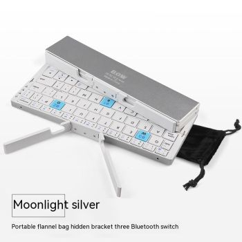 Folding Bluetooth Keyboard And Mouse Set Apple Android Suitable For Tablet Hands - Moonlight Silver 1