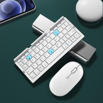 Folding Bluetooth Keyboard And Mouse Set Apple Android Suitable For Tablet Hands - Moonlight Silver 2