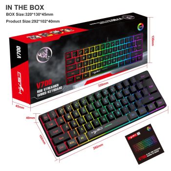 HXSJ 61 Key Gaming Membrane Keyboard RGB Light Multiple Shortcut Combination Factory In Stock - V700 Black