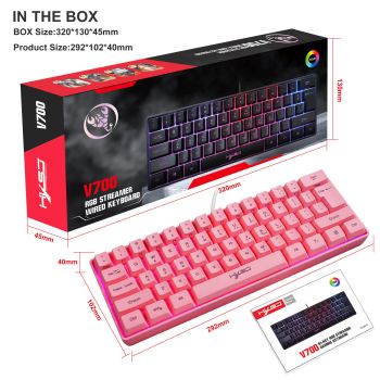 HXSJ 61 Key Gaming Membrane Keyboard RGB Light Multiple Shortcut Combination Factory In Stock - V700 Pink