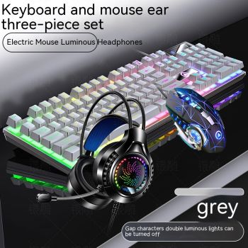 Home Color Blocked Wired Keyboard And Mouse Earphone Set - 3 Style