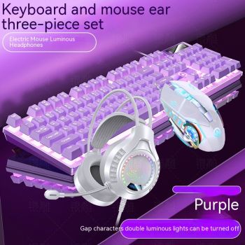 Home Color Blocked Wired Keyboard And Mouse Earphone Set - 6 Style
