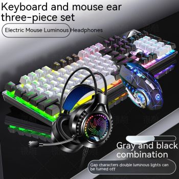 Home Color Blocked Wired Keyboard And Mouse Earphone Set - 7 Style