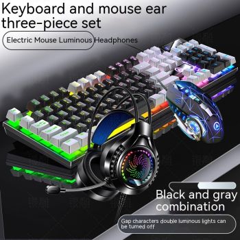 Home Color Blocked Wired Keyboard And Mouse Earphone Set - 8 Style