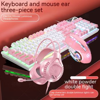 Home Color Blocked Wired Keyboard And Mouse Earphone Set - 10 Style