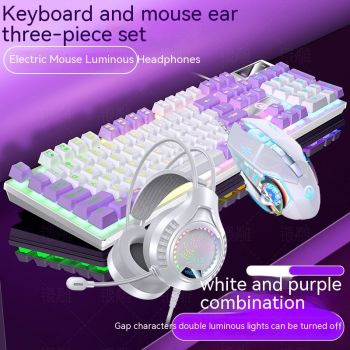 Home Color Blocked Wired Keyboard And Mouse Earphone Set - 11 Style