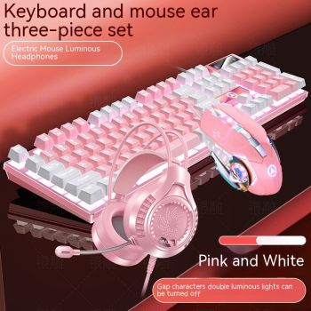 Home Color Blocked Wired Keyboard And Mouse Earphone Set - 13 Style