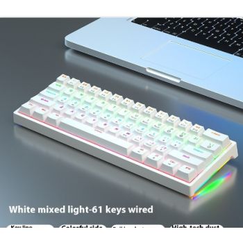 61 Key Small Bluish Black Black Tea Shaft Wired Hot Plug Computer Mechanical Keyboard - White Green