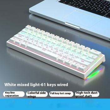 61 Key Small Bluish Black Black Tea Shaft Wired Hot Plug Computer Mechanical Keyboard - White And Red