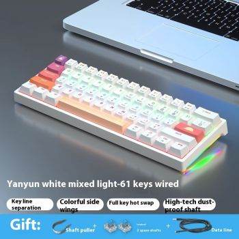 61 Key Small Bluish Black Black Tea Shaft Wired Hot Plug Computer Mechanical Keyboard - Mingyun Mixed Light Red