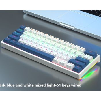 61 Key Small Bluish Black Black Tea Shaft Wired Hot Plug Computer Mechanical Keyboard - Dark Blue White Green
