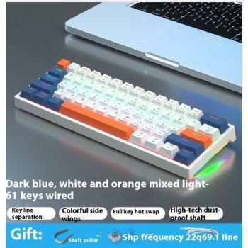 61 Key Small Bluish Black Black Tea Shaft Wired Hot Plug Computer Mechanical Keyboard - Dark Blue White Orange Red