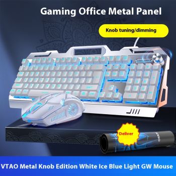 Silver Eagle V2G5 Mechanical Feeling Metal Keyboard Mouse Headset Three-piece Suit - White Blue Keyboard And Mouse