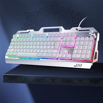 Silver Eagle V2G5 Mechanical Feeling Metal Keyboard Mouse Headset Three-piece Suit - White Mixed Light Keyboard
