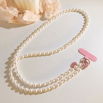 Love Hanging Pearl Crossbody Chain Wristband Wrist Strap Universal Mobile Phone Lanyard - Long Shoelace Pink Small Clip