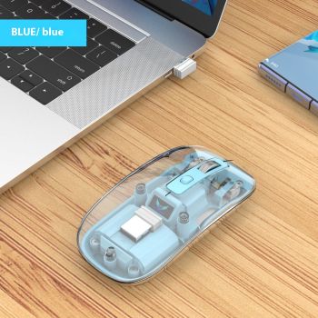 Transparent Magnetic Three-mode Wireless Bluetooth-compatible Mouse - Blue 24g Version
