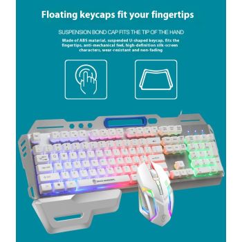 USB Port Luminous Metal Game Mechanical Feeling Keyboard Mouse - Gk70 Keyboard White Mouse