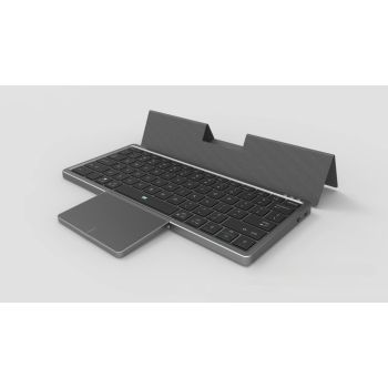 Three-in-one Wireless Bluetooth Touch Pad Wireless Keyboard Leather Sheath Stand Ipad Mobile Phone Universal - Black And Gray Hardcover