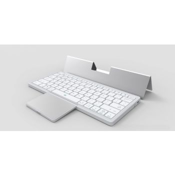 Three-in-one Wireless Bluetooth Touch Pad Wireless Keyboard Leather Sheath Stand Ipad Mobile Phone Universal - Silver White Hardcover