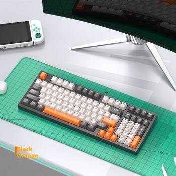 Mechanical Keyboard Customized Three-mold Machinery Key Mouse Suit - Black Orange