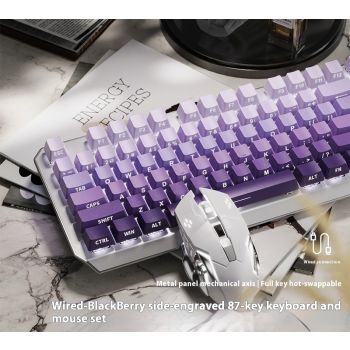 Mechanical Keyboard 87 Key Wired E-sports Game Good-looking Side Engraving Computer Office - Star Purple Key Mouse