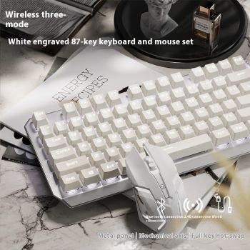 Mechanical Keyboard 87 Key Wired E-sports Game Good-looking Side Engraving Computer Office - Silver White Key Mouse