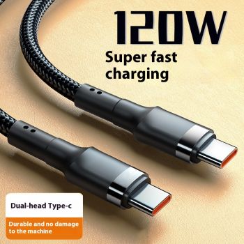 6A Double USB Type-C Cable 120W Fast Charge - 1 M-Double Typec Silver