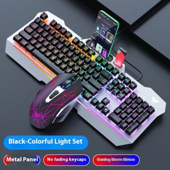 Mechanical Feeling Wired Key Mouse Headset Bundle - Black Keyboard And Mouse