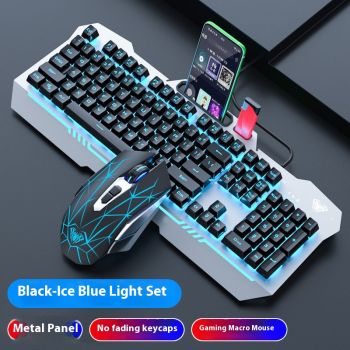 Mechanical Feeling Wired Key Mouse Headset Bundle - Black Blue Keyboard Mouse