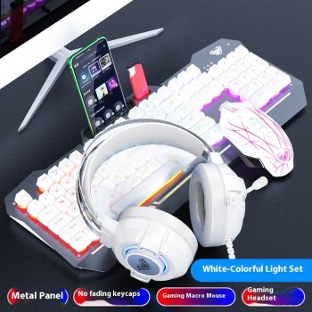 Mechanical Feeling Wired Key Mouse Headset Bundle - White Keyboard Mouse Headset
