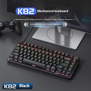 Cross-border K82 Wired Mechanical Keyboard With Knob Green Axis Red Axis Key Line - Black Green Axis
