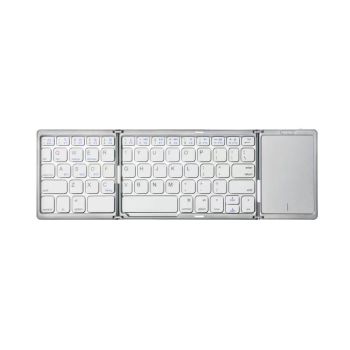Three Folding Wireless Bluetooth Keyboard Touch Pad Mobile Phone Tablet Notebook Portable Folding Keyboard - Silver White