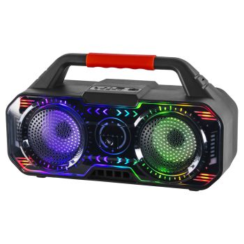 RCA Beat-4 6-Watt BEAT-4 Portable Bluetooth Boom Box, TWS, Dual Drivers, RGB Lights, USB/microSD Card, FM Radio, up to 6 Hours Play Time