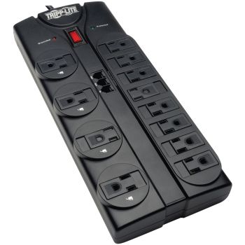 Tripp Lite by Eaton TLP1208TEL 12-AC Outlet and Telco 2,160-Joules Protect It! Surge Protector Power Strip with Safety Covers, 8-Ft. Cord, TLP1208TEL