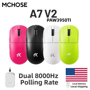 MCHOSE A7 V2 Lightweight Wireless Gaming Mouse Dual8000Hz Polling Rate PAW3950TI Imported Super Glide Glass Coating Office Mouse