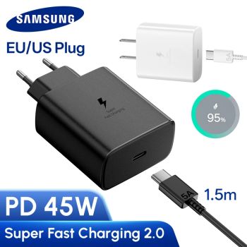 Original Samsung Charger 45w Super Fast Charge EU US Adapter USB C Samsung Galaxy S25 FE S25 S24 Ultra Plus S22 S23 A56 A54 A52s