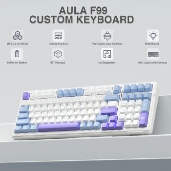 AULA F99 Wireless Mechanical Keyboard Tri-Mode Hot Swappable Custom Keyboard Gasket Structure for PC/Tablet/Xbox/PS4/PS5