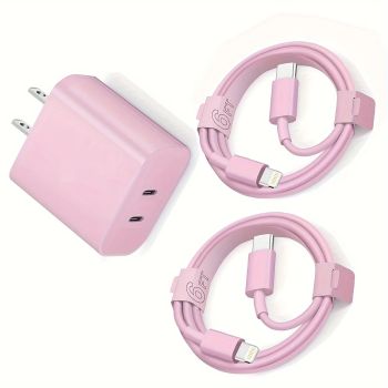 Fast Charging Secure Power Adapter With Dual PD20W USB-C Charger And 2 Type-C To Lightning Cables For IPhone 14/13/12/11/XS/XRPINK UNITED STATES