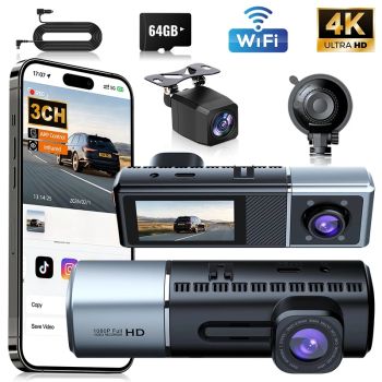 3 Channel Dash Cam HD 1080P 3-Lens Inside Vehicle Car DVR Three Way Camera DVRs Recorder Video Registrator Dashcam Camcorder3CH DASH CAM 64GB UNITED STATES