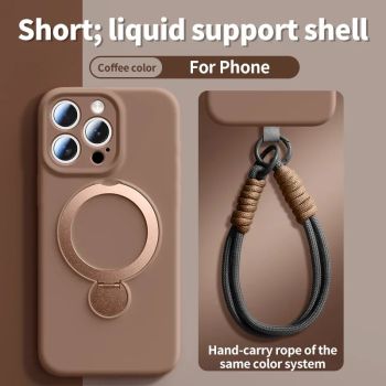 Liquid Silicone Bracket Magnetic Case For iPhone 17 16 15 14 13 Pro Max Air Magsafe With Hanging Rope Anti Fall Protective CoverBROWN IPHONE17