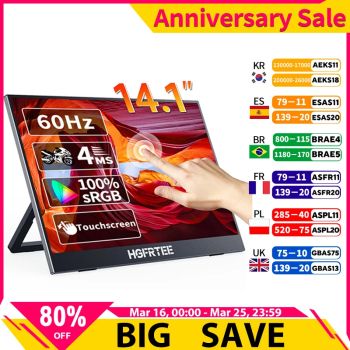 HGFRTEE Portable Touch Monitor 14.1 Inch Ultra-thin Touch Portable Laptop Monitor for Laptops PC Mobile Phone Xbox PS4/5SPAIN