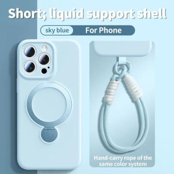 Liquid Silicone Bracket Magnetic Case For iPhone 17 16 15 14 13 Pro Max Air Magsafe With Hanging Rope Anti Fall Protective CoverBLUE IPHONE AIR