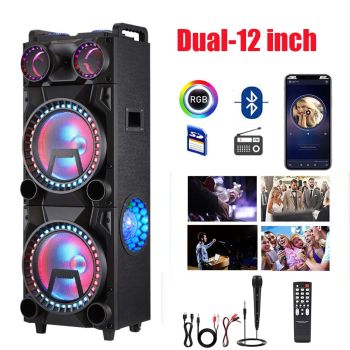9500W Portable Bluetooth Party Speaker Karaoke Sound System Heavy Bass Rechargeable Dual 12 Inche Subwoofer Led Light with Mic12" UNITED STATES