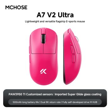 MCHOSE A7 V2 Lightweight Wireless Gaming Mouse Dual8000Hz Polling Rate PAW3950TI Imported Super Glide Glass Coating Office MouseRED UNITED STATES