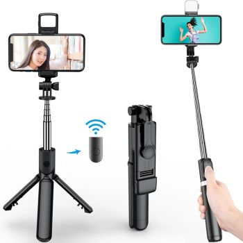 3In1 Bluetooth Wireless Selfie Tripod with Fill Light Shutter Remote Control Portable Foldable Monopod for IPhone Smart Phone